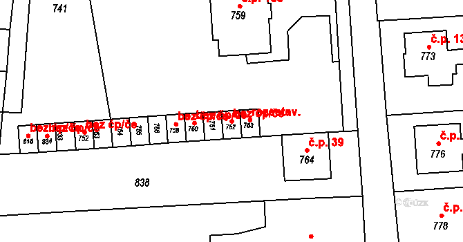 Vrchoslavice 49709950 na parcele st. 762 v KÚ Vrchoslavice, Katastrální mapa