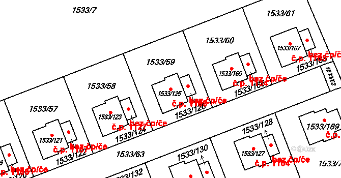 Řeporyje 1108, Praha na parcele st. 1533/125 v KÚ Řeporyje, Katastrální mapa