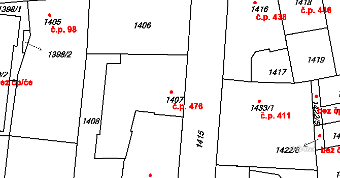 Nýřany 476 na parcele st. 1407 v KÚ Nýřany, Katastrální mapa