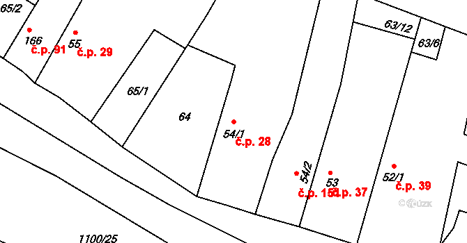 Jestřabí Lhota 28 na parcele st. 54/1 v KÚ Jestřabí Lhota, Katastrální mapa