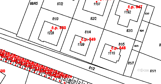 Mikovice 549, Kralupy nad Vltavou na parcele st. 1109 v KÚ Mikovice u Kralup nad Vltavou, Katastrální mapa