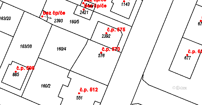 Lobeček 570, Kralupy nad Vltavou na parcele st. 576 v KÚ Lobeček, Katastrální mapa