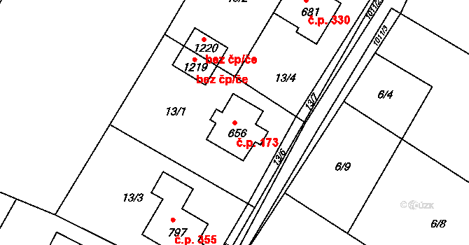 Nučice 173 na parcele st. 656 v KÚ Nučice u Rudné, Katastrální mapa