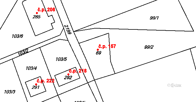 Zdoňov 157, Teplice nad Metují na parcele st. 69 v KÚ Zdoňov, Katastrální mapa