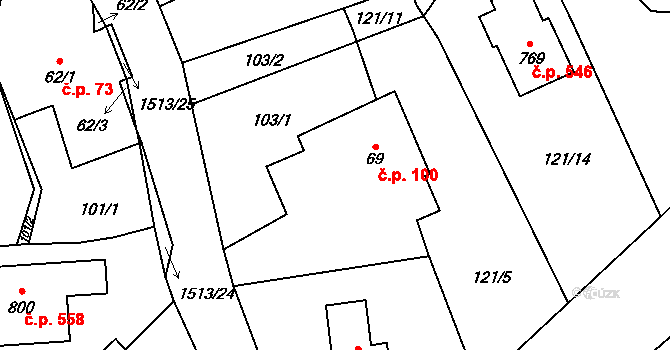 Libhošť 100 na parcele st. 69 v KÚ Libhošť, Katastrální mapa