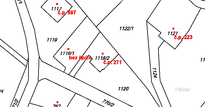 Vřesina 271 na parcele st. 1118/2 v KÚ Vřesina u Bílovce, Katastrální mapa