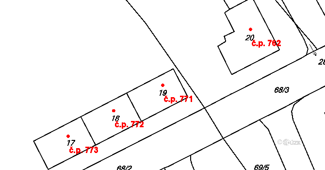 Kopřivnice 771 na parcele st. 19 v KÚ Kopřivnice, Katastrální mapa