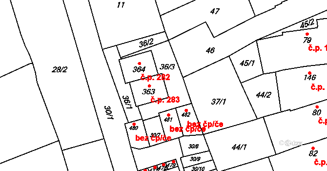 Besednice 283 na parcele st. 363 v KÚ Besednice, Katastrální mapa