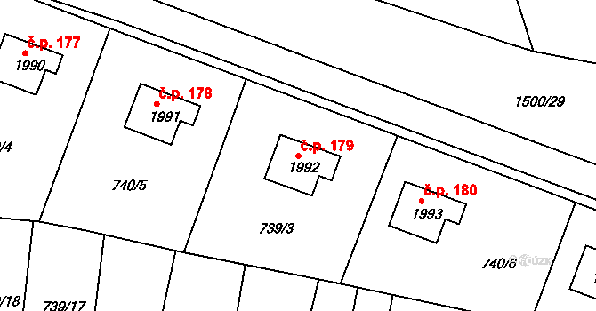 Nádražní Předměstí 179, Český Krumlov na parcele st. 1992 v KÚ Český Krumlov, Katastrální mapa