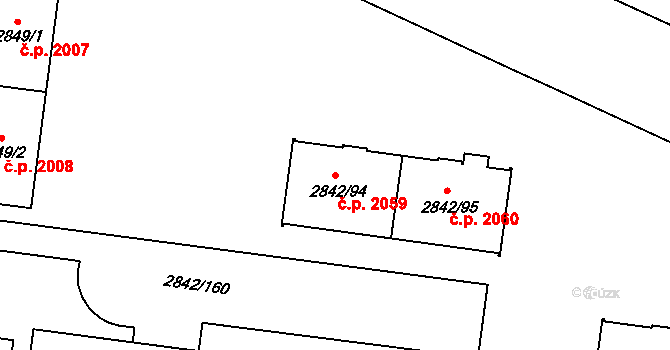 Louny 2059 na parcele st. 2842/94 v KÚ Louny, Katastrální mapa