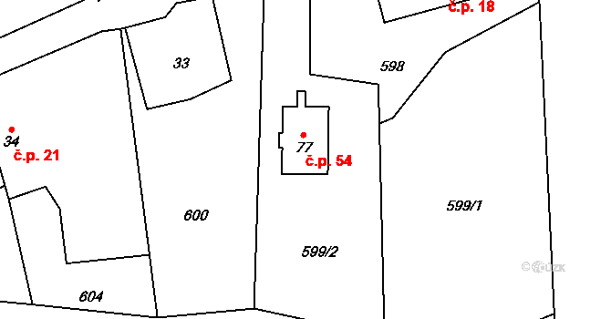 Zahrádka 54, Čížkov na parcele st. 77 v KÚ Zahrádka u Čížkova, Katastrální mapa