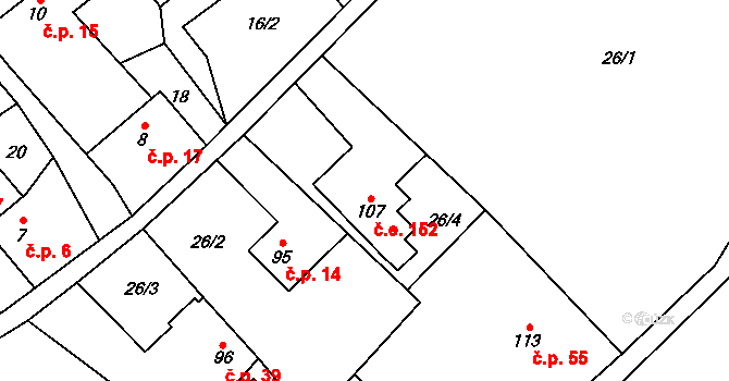 Klokočov 152 na parcele st. 107 v KÚ Klokočov, Katastrální mapa