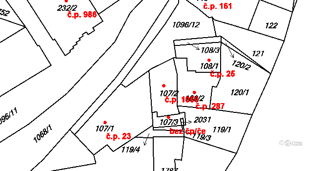 Světlá nad Sázavou 1056 na parcele st. 107/2 v KÚ Světlá nad Sázavou, Katastrální mapa