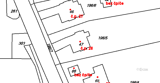 Chlístov 28 na parcele st. 47 v KÚ Chlístov u Dobrušky, Katastrální mapa