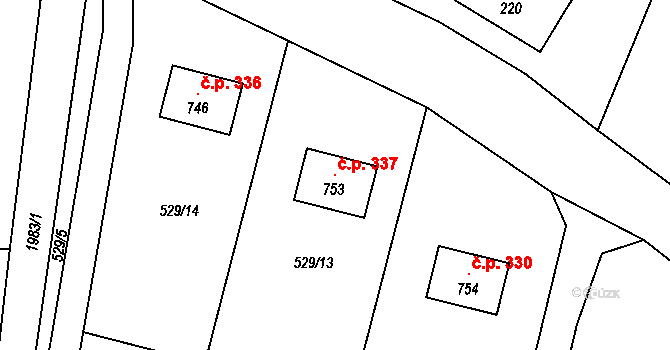 Velké Albrechtice 337 na parcele st. 753 v KÚ Velké Albrechtice, Katastrální mapa