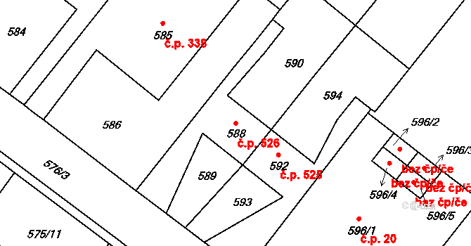Lednice 526 na parcele st. 588 v KÚ Lednice na Moravě, Katastrální mapa