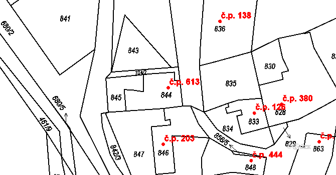Koryčany 613 na parcele st. 844 v KÚ Koryčany, Katastrální mapa