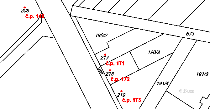Ivaň 171 na parcele st. 217 v KÚ Ivaň na Hané, Katastrální mapa