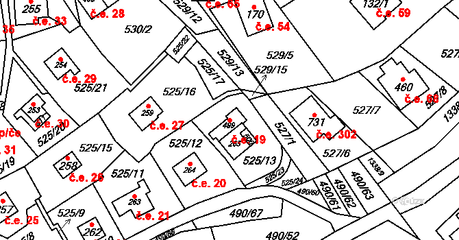 Podhradí nad Dyjí 19 na parcele st. 265 v KÚ Podhradí nad Dyjí, Katastrální mapa