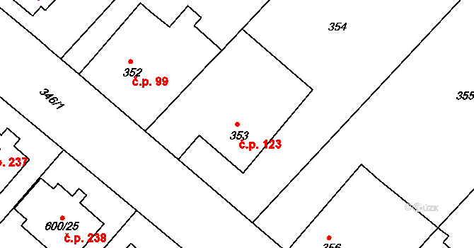 Šumná 123 na parcele st. 353 v KÚ Šumná, Katastrální mapa