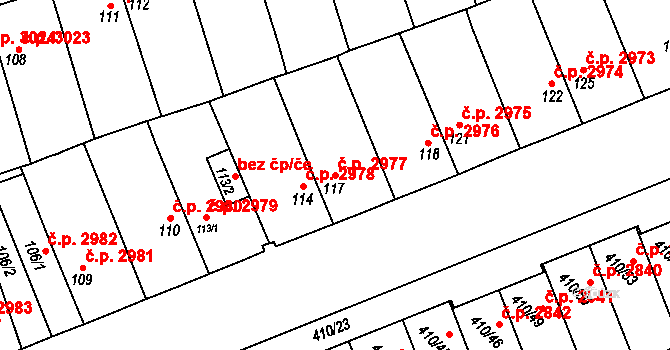 Znojmo 2977 na parcele st. 117 v KÚ Znojmo-Louka, Katastrální mapa