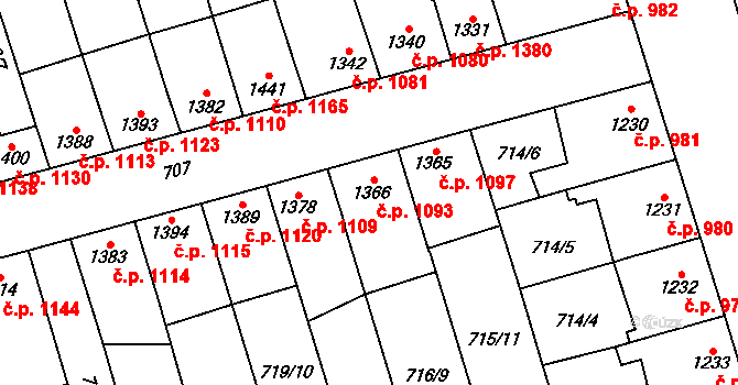 Kojetín I-Město 1093, Kojetín na parcele st. 1366 v KÚ Kojetín, Katastrální mapa