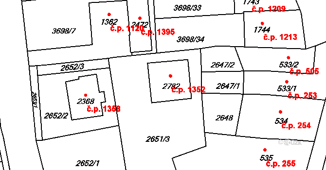 Lipník nad Bečvou I-Město 1352, Lipník nad Bečvou na parcele st. 2782 v KÚ Lipník nad Bečvou, Katastrální mapa