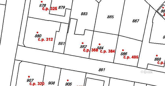 Uhlířské Janovice 368 na parcele st. 882 v KÚ Uhlířské Janovice, Katastrální mapa