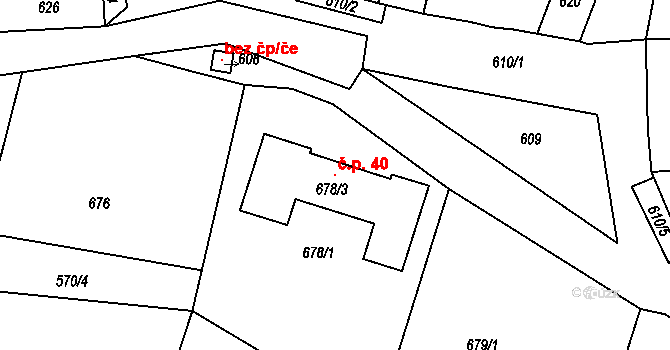 Strpí 40, Číčenice na parcele st. 678/3 v KÚ Číčenice, Katastrální mapa