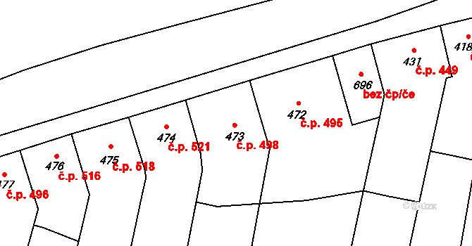 Lišov 498 na parcele st. 473 v KÚ Lišov, Katastrální mapa