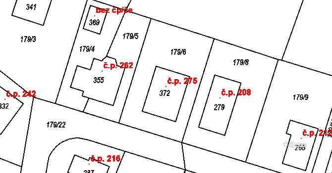 Břežany II 275 na parcele st. 372 v KÚ Břežany II, Katastrální mapa