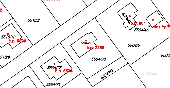 Jihlava 2868 na parcele st. 5504/47 v KÚ Jihlava, Katastrální mapa