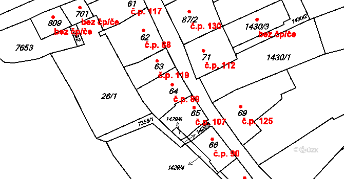 Telč-Vnitřní Město 89, Telč na parcele st. 64 v KÚ Telč, Katastrální mapa