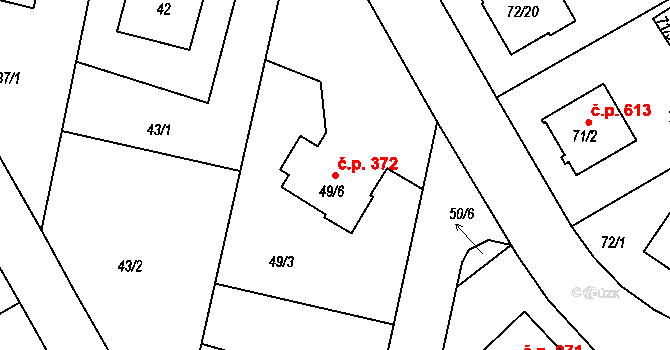 Lyžbice 372, Třinec na parcele st. 49/6 v KÚ Lyžbice, Katastrální mapa