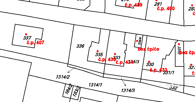 Hostivice 435 na parcele st. 335 v KÚ Hostivice, Katastrální mapa
