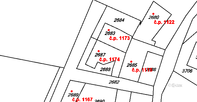 Roztoky 1174 na parcele st. 2687 v KÚ Žalov, Katastrální mapa