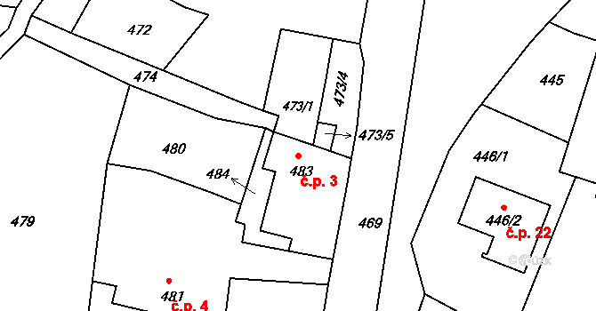 Kňovičky 3, Kňovice na parcele st. 483 v KÚ Kňovice, Katastrální mapa