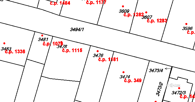 Vracov 1181 na parcele st. 3476 v KÚ Vracov, Katastrální mapa