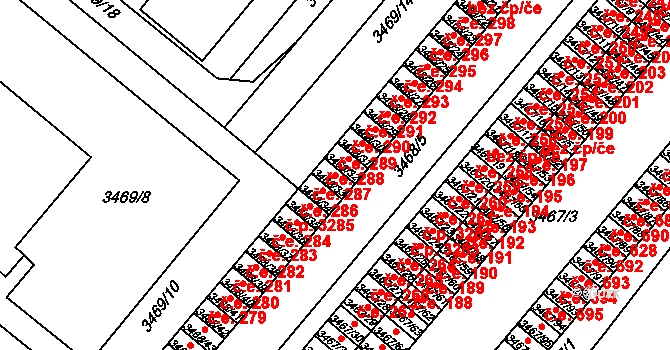 Vyškov-Předměstí 289, Vyškov na parcele st. 3468/33 v KÚ Vyškov, Katastrální mapa