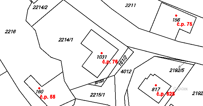 Kozlovice 76 na parcele st. 1031 v KÚ Kozlovice, Katastrální mapa