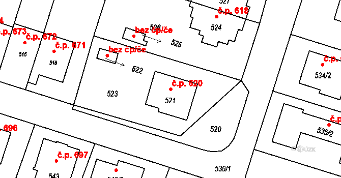 Horní Těrlicko 620, Těrlicko na parcele st. 521 v KÚ Horní Těrlicko, Katastrální mapa