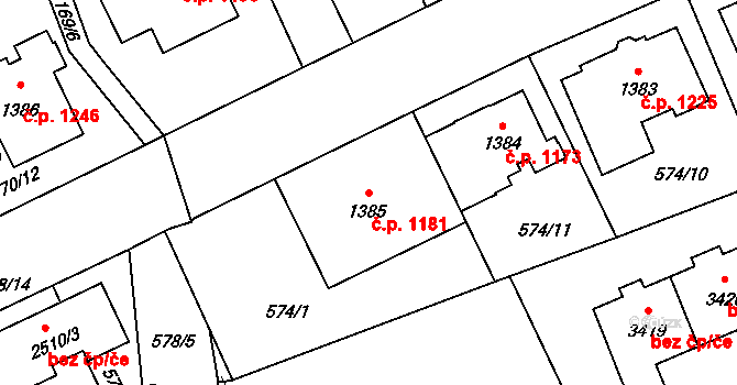 Šumperk 1181 na parcele st. 1385 v KÚ Šumperk, Katastrální mapa