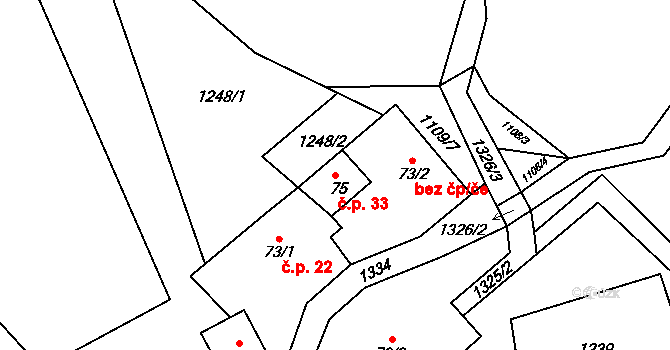 Strážovice 33, Křečovice na parcele st. 75 v KÚ Hořetice, Katastrální mapa