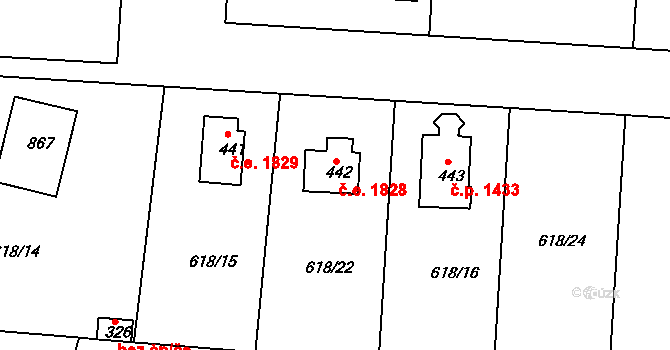 Olešovice 1828, Kamenice na parcele st. 442 v KÚ Ládví, Katastrální mapa
