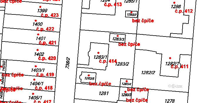Třeboň II 414, Třeboň na parcele st. 1283/1 v KÚ Třeboň, Katastrální mapa