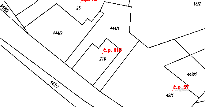Mokrouše 118 na parcele st. 210 v KÚ Mokrouše, Katastrální mapa