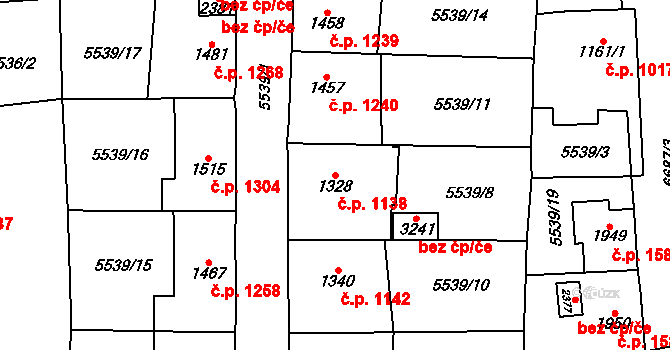 Kraslice 1138 na parcele st. 1328 v KÚ Kraslice, Katastrální mapa