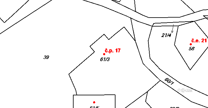 Ludvíkov pod Smrkem 17, Nové Město pod Smrkem na parcele st. 61/3 v KÚ Ludvíkov pod Smrkem, Katastrální mapa