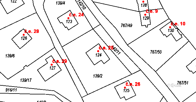 Mukov 25, Hrobčice na parcele st. 124 v KÚ Mukov, Katastrální mapa