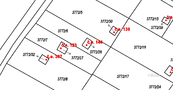 Boskovice 144 na parcele st. 3772/26 v KÚ Boskovice, Katastrální mapa